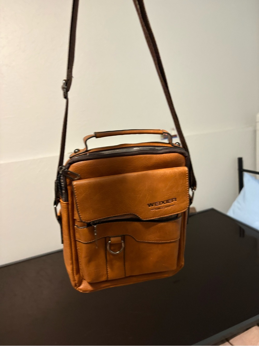 Wexner Tan Leather Crossbody Men’s Bag
